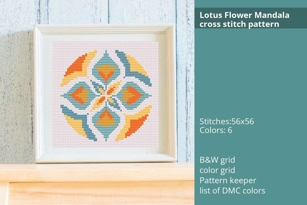 Modern Lotus Flower Mandala Cross Stitch