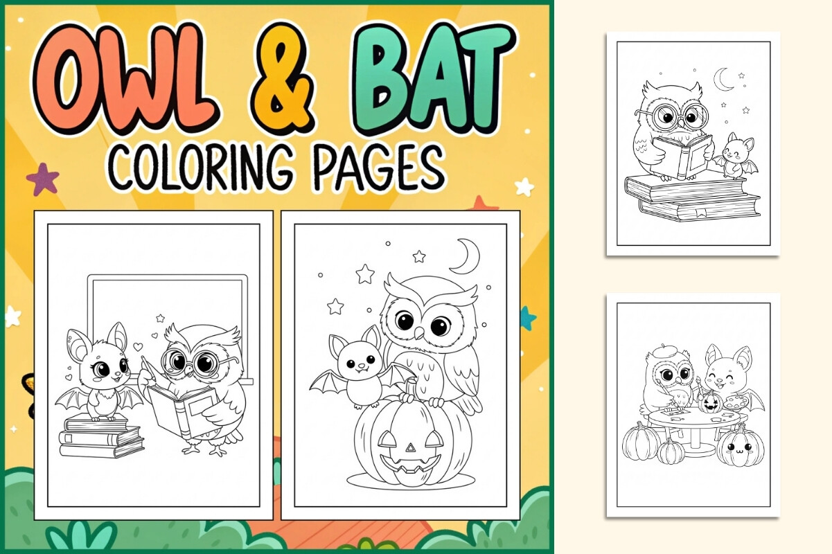 Owl & Bat Coloring Pages for Kids