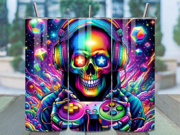 Rainbow Skull Neon Gaming Tumbler Wrap