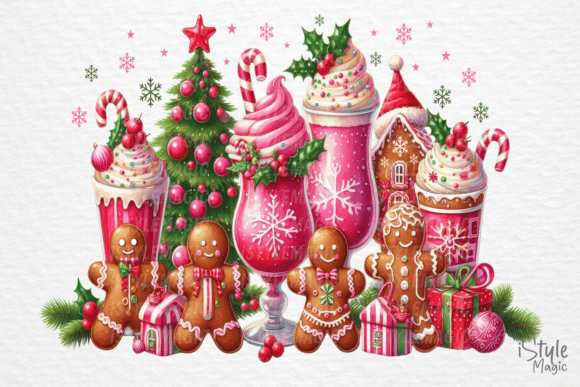 Christmas Pink Gingerbread Coffee PNG