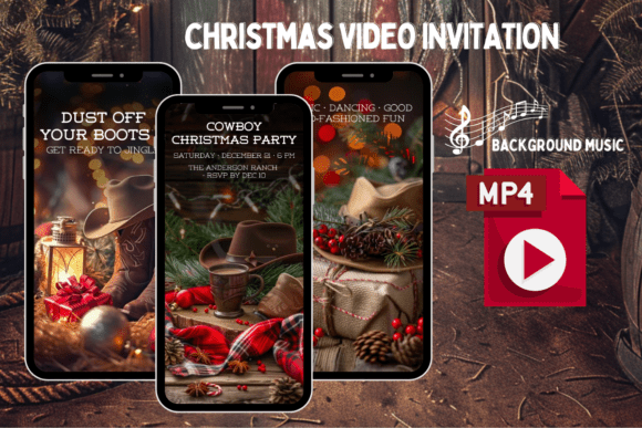 Cowboy Christmas Party Video Invitation