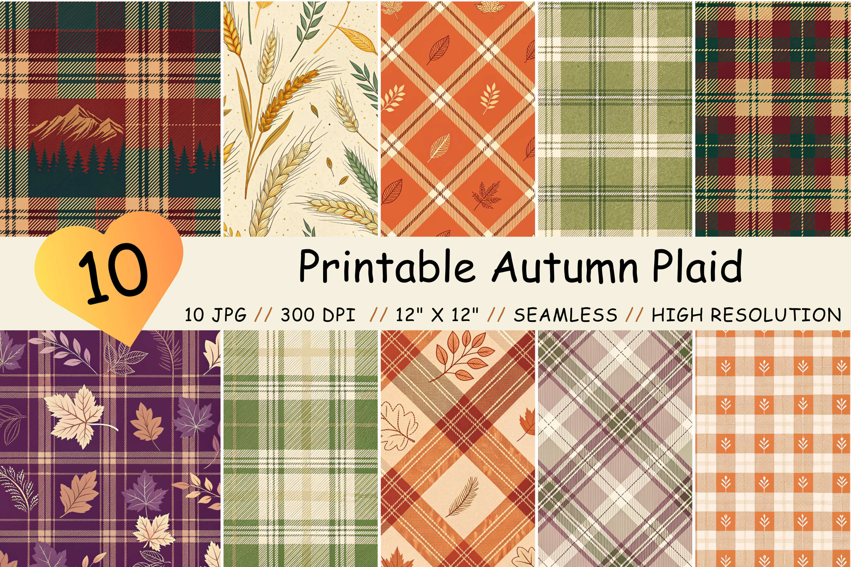 Printable Autumn Plaid Digital Patterns