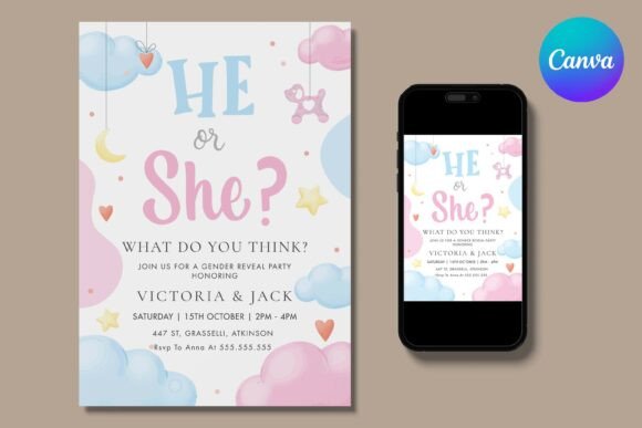 Clouds & Stars Gender Reveal Invitation