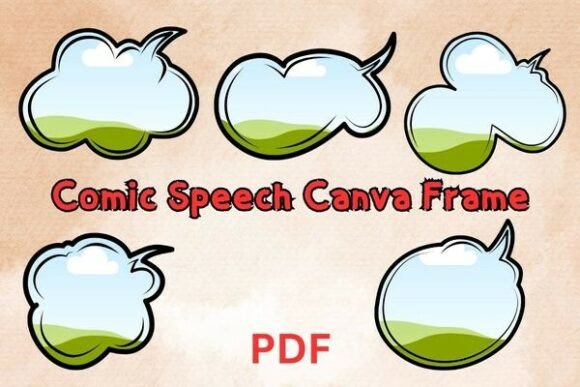 Comic Speech Bubble Canva Frame Bundle with cartoon speech clouds