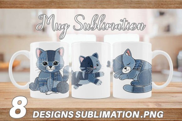 Denim Kitten Playtime Mug Wrap Graphics