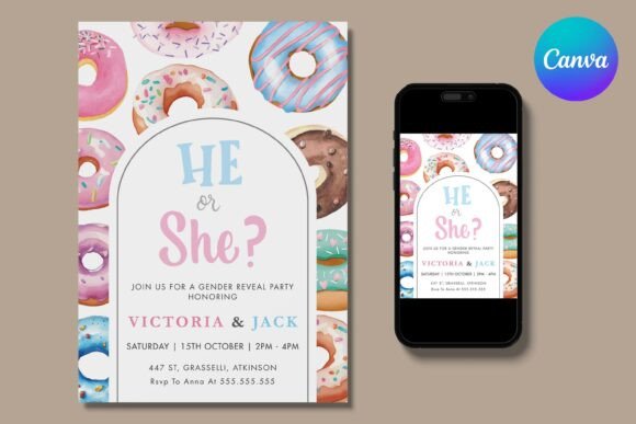 Donut Pattern Gender Reveal Invitation
