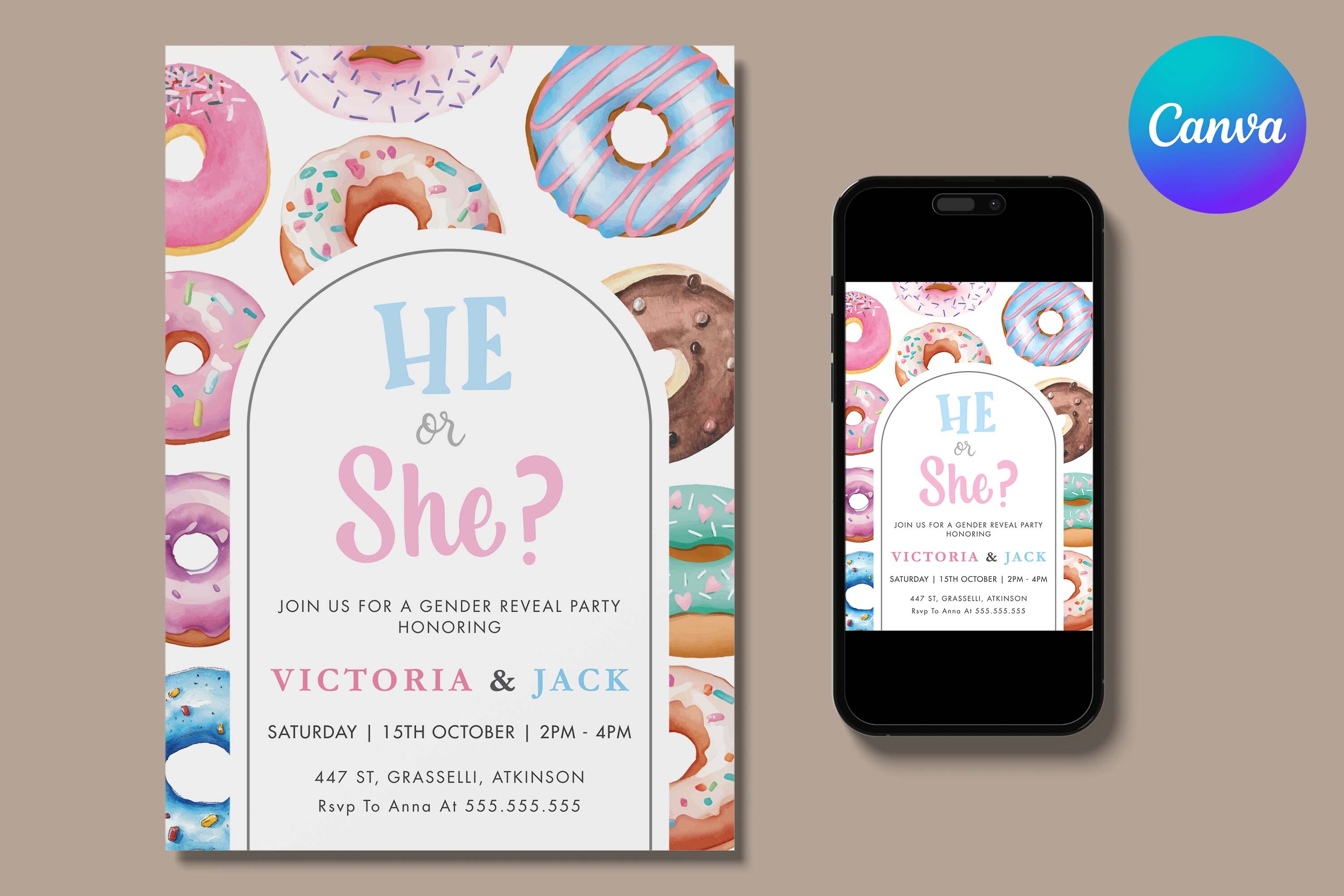 Donut Pattern Gender Reveal Invitation
