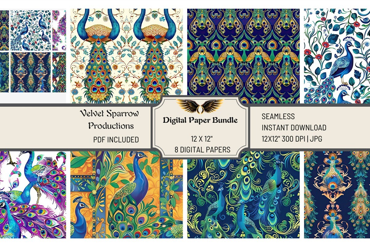 Elegant Peacock Digital Paper Bundle Graphic by Velvet.Sparrow ...