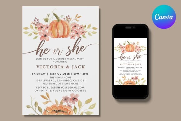 Fall Pumpkin Boho Gender Reveal Invite