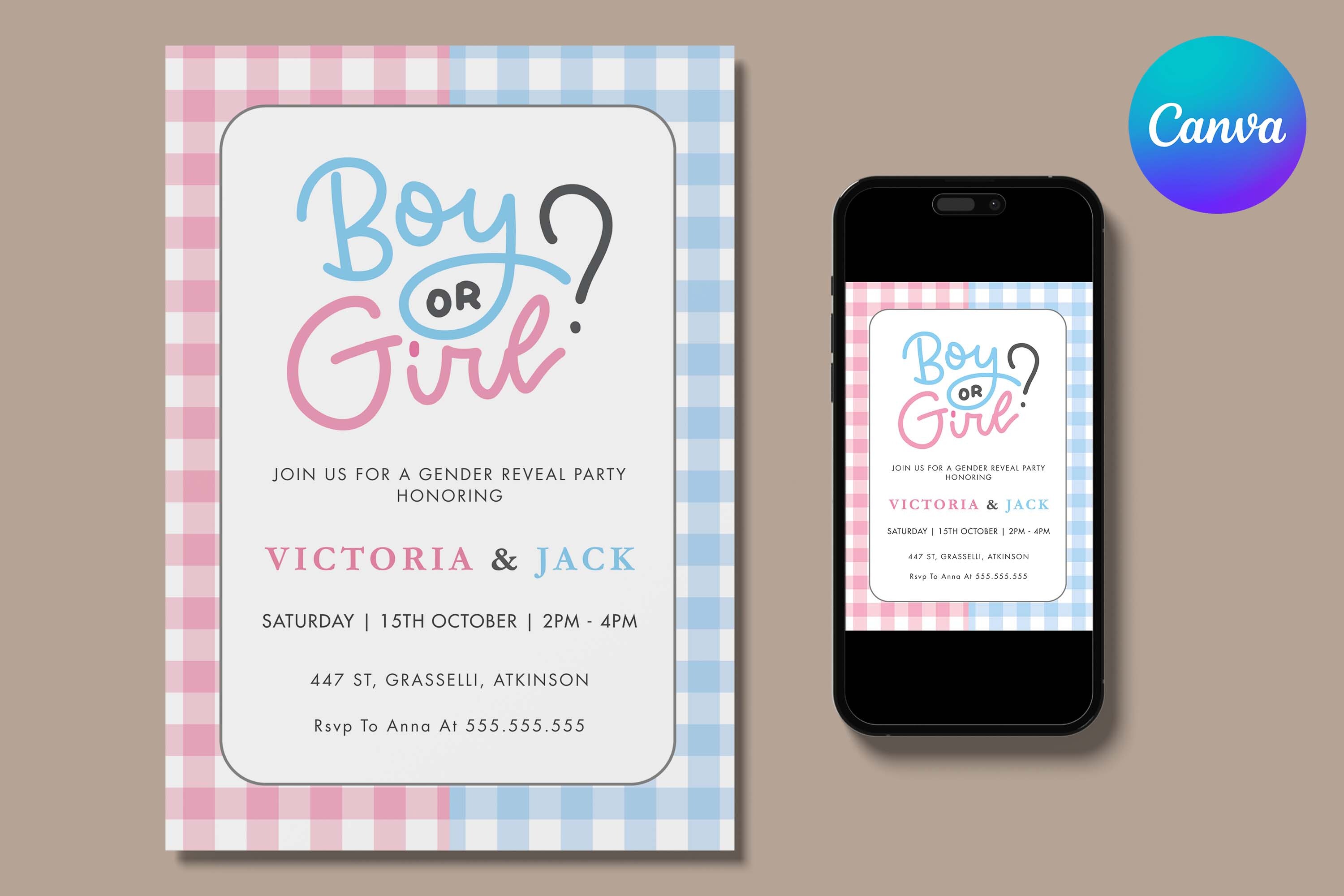 Gingham Classic Gender Reveal Invitation