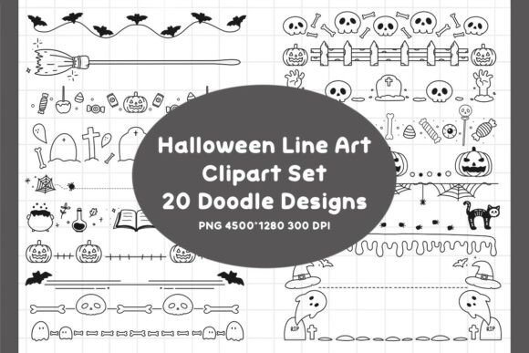 Halloween Line Art Clipart Set