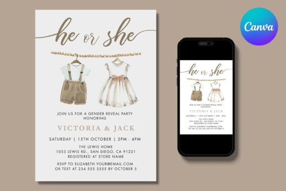 Neutral Clothes Gender Reveal Invitation