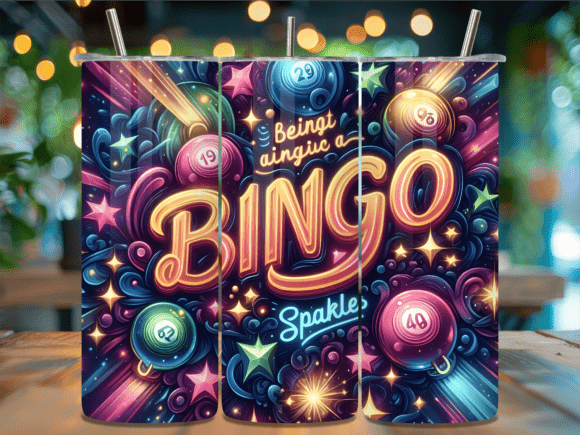 Retro Neon Glow Stars Bingo Tumbler Wrap