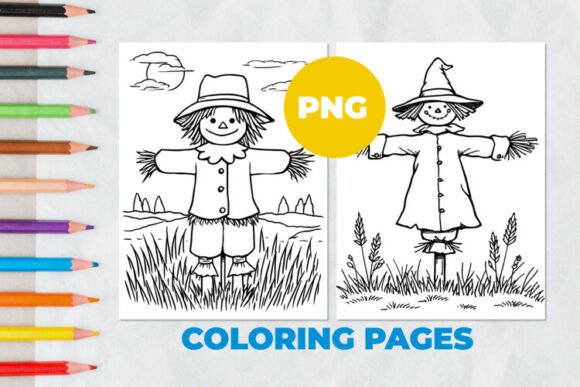 Scarecrow on the harvest Coloring Pages