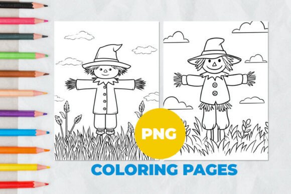 Scarecrow on the harvest Coloring Pages