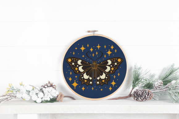Starry Night Moth Cross Stitch Pattern