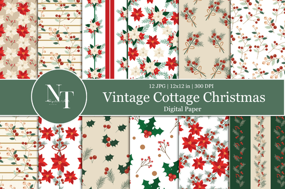 Vintage Cottage Christmas Digital Paper
