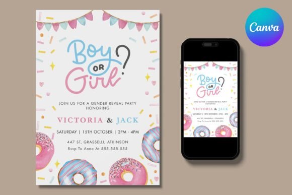 Watercolor Donut Gender Reveal Invite