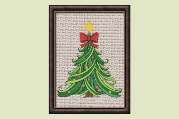 Whimsical Christmas Tree with Red Bow Cr