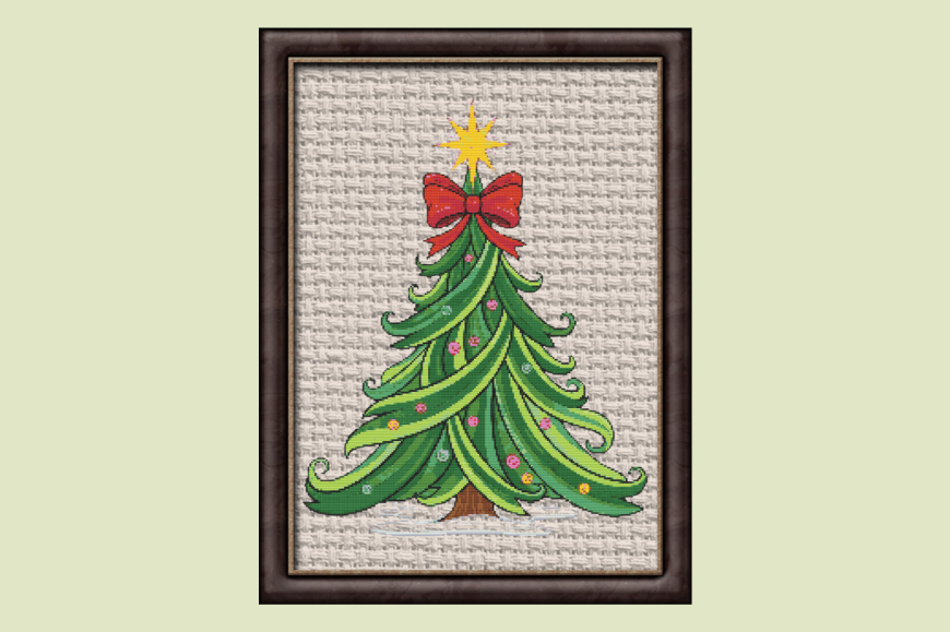 Whimsical Christmas Tree with Red Bow Cr