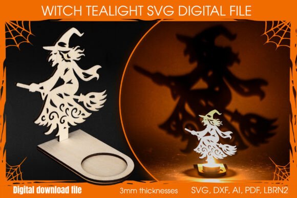 Witch Tealight SVG Laser File