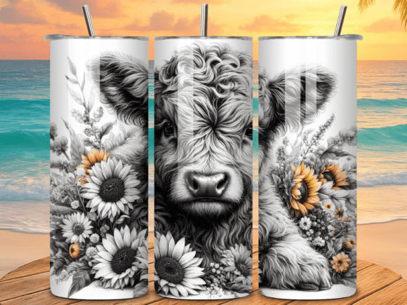 Black & White Highland Cow Tumbler Wraps