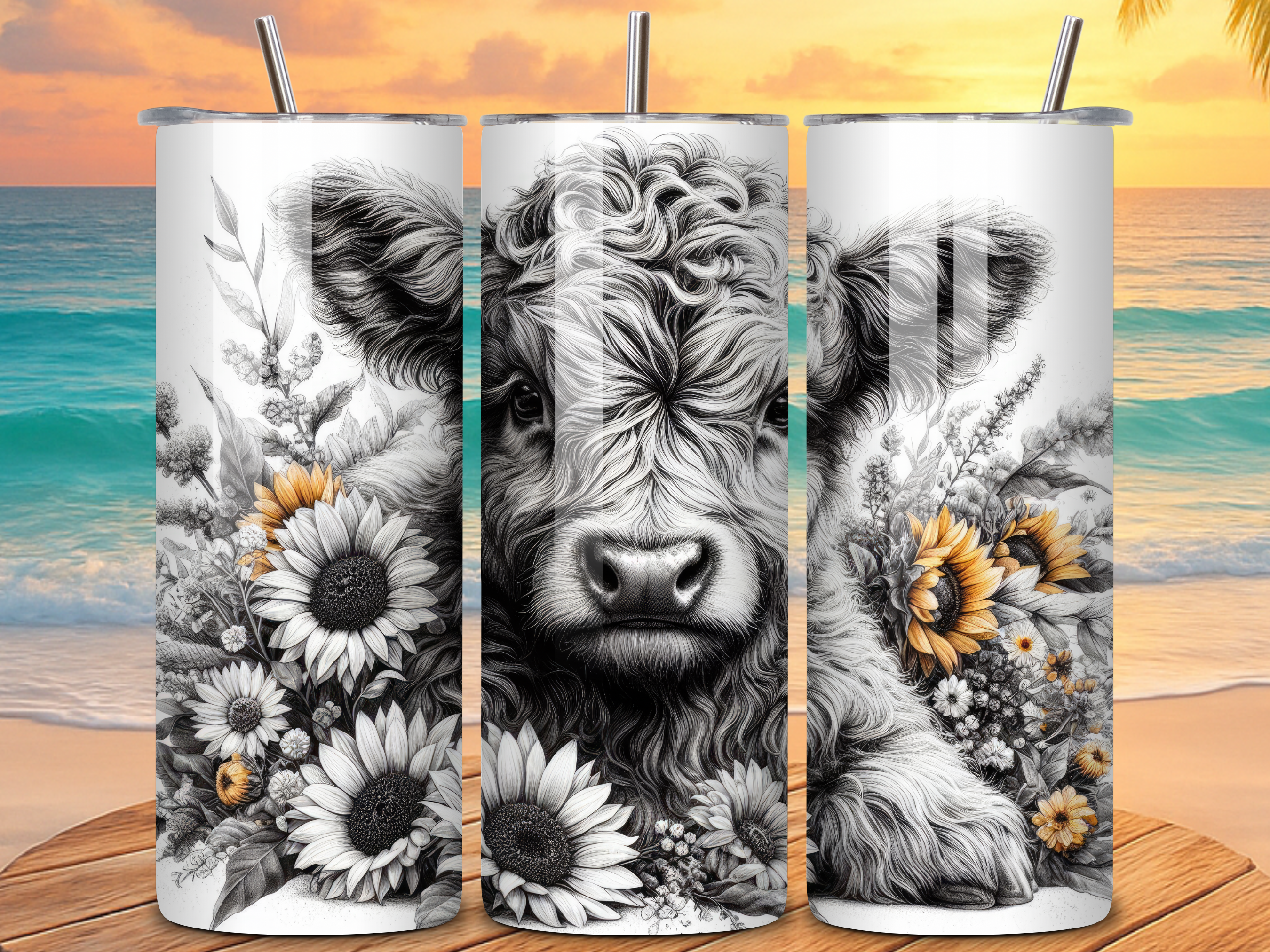 Black & White Highland Cow Tumbler Wraps
