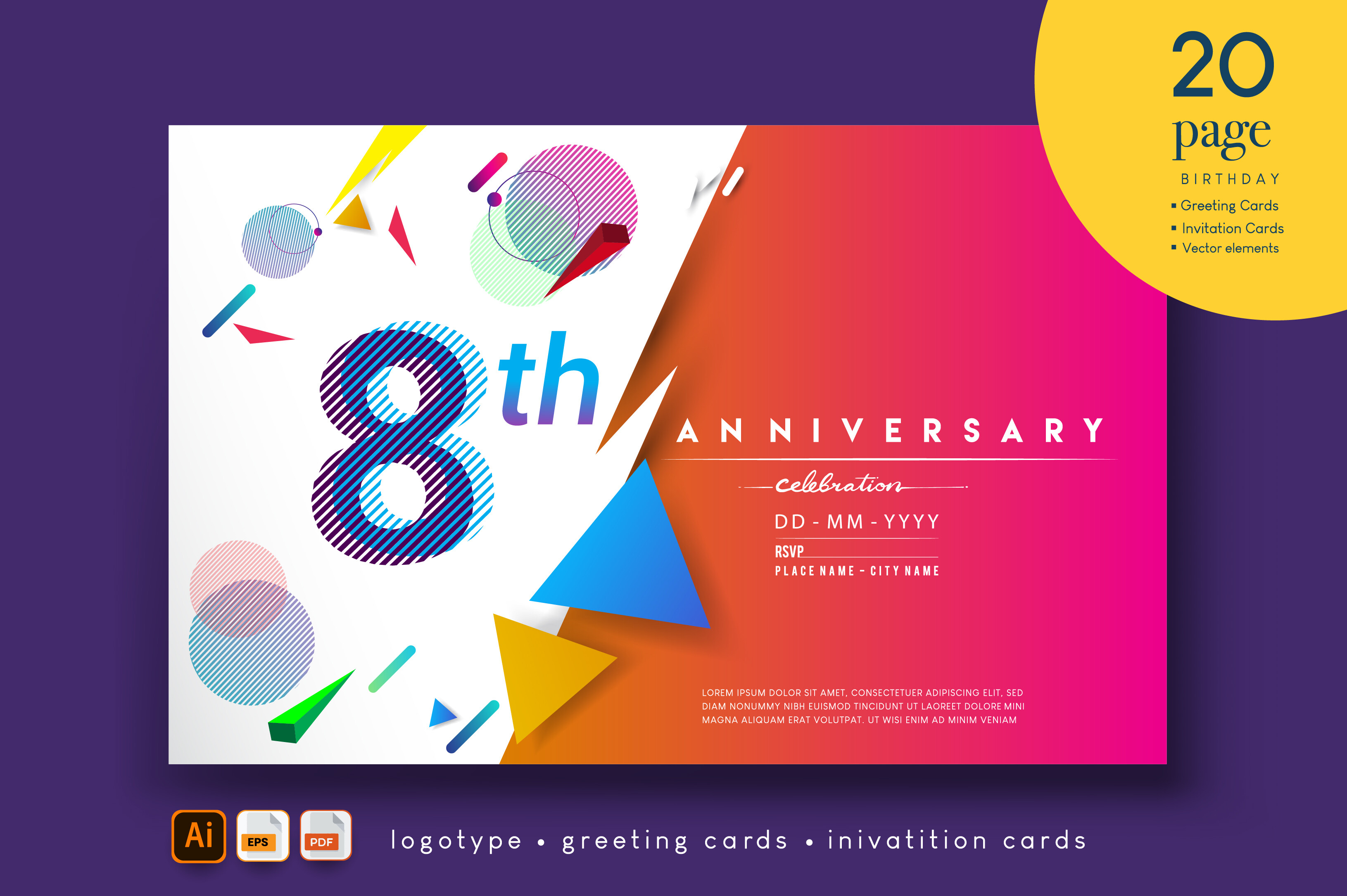 Colorful Anniversary Invitatin Card.