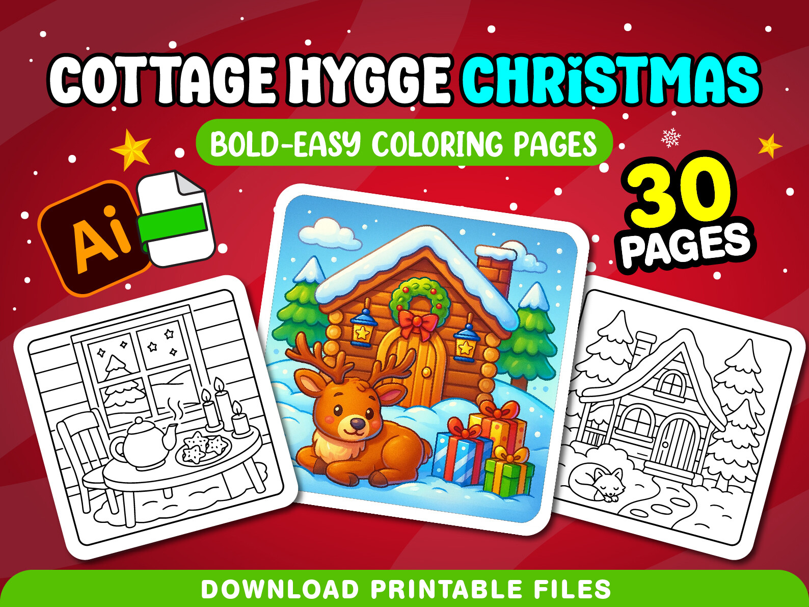 Cottage Hygge Christmas Coloring Pages