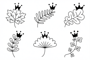 Crown Botanical Line Art Elements SVG