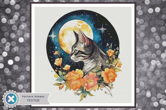 Floral Cat Cross Stitch Pattern PDF