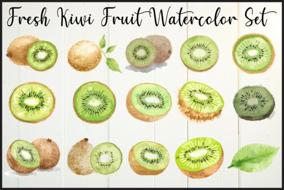 Fresh Kiwi Fruit Watercolor Clipart