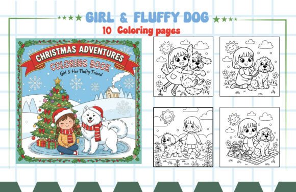 Girl & Fluffy Dog Coloring Page