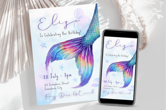 Girls Mermaid Birthday Invite Template