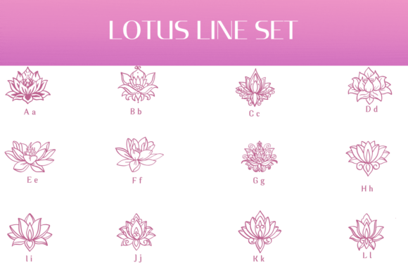 Lotus Line Set Font PNG with transparent background - Preview 1
