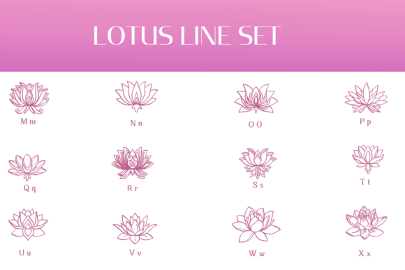 Lotus Line Set Font PNG with transparent background - Preview 2