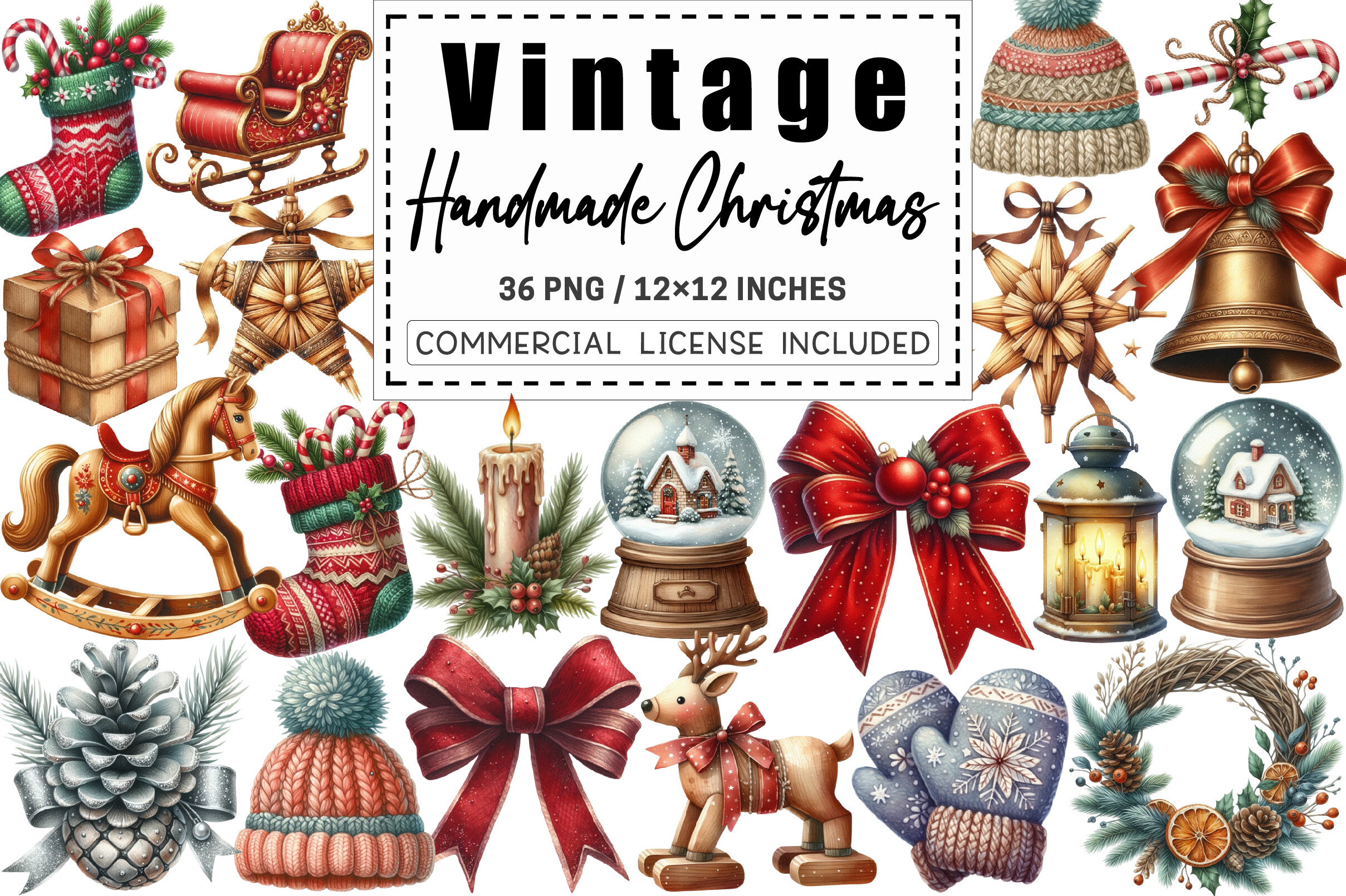 Vintage Handmade Christmas Cliparts. - photo 1