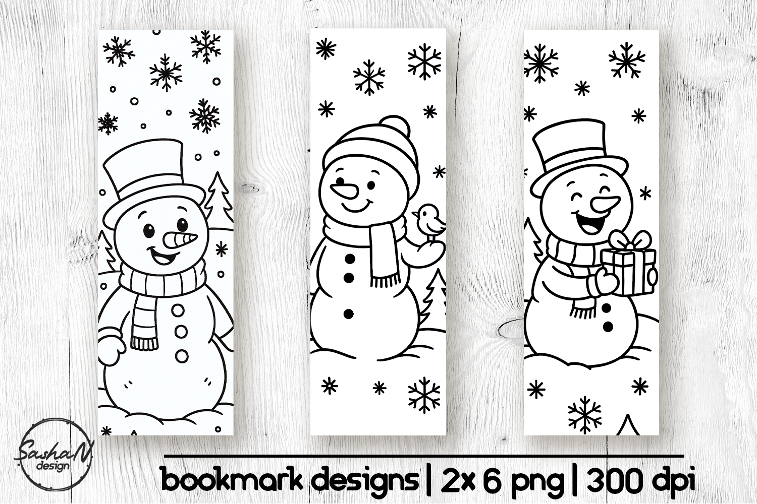 Cute Snowman Coloring Bookmarks