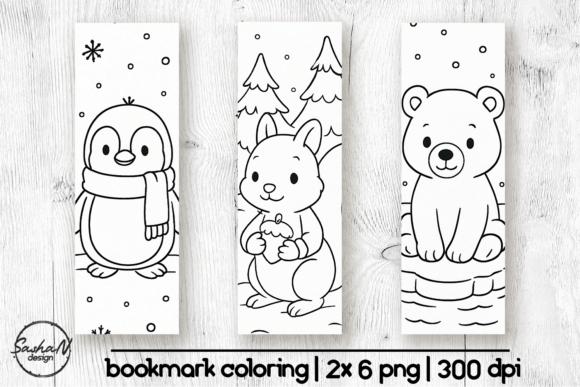 Cute Winter Animals Coloring Bookmarks