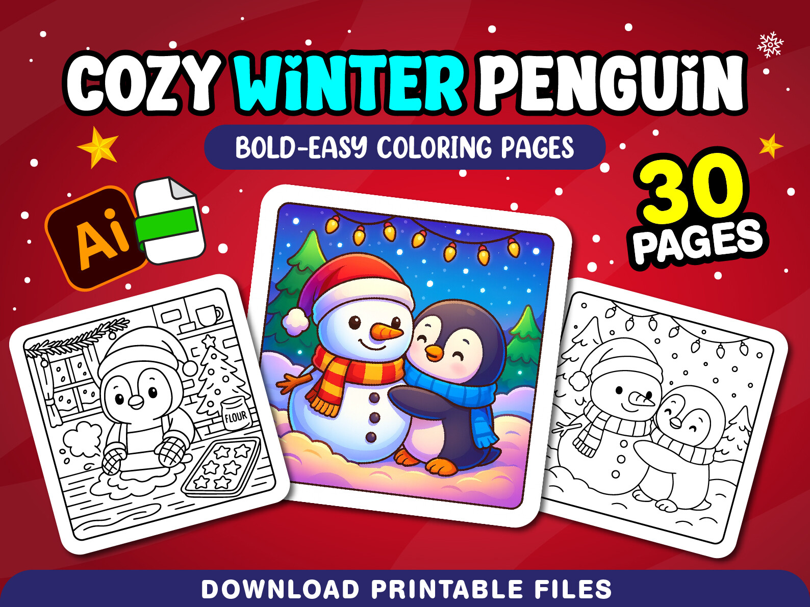 Winter Penguin Coloring Pages for Adults