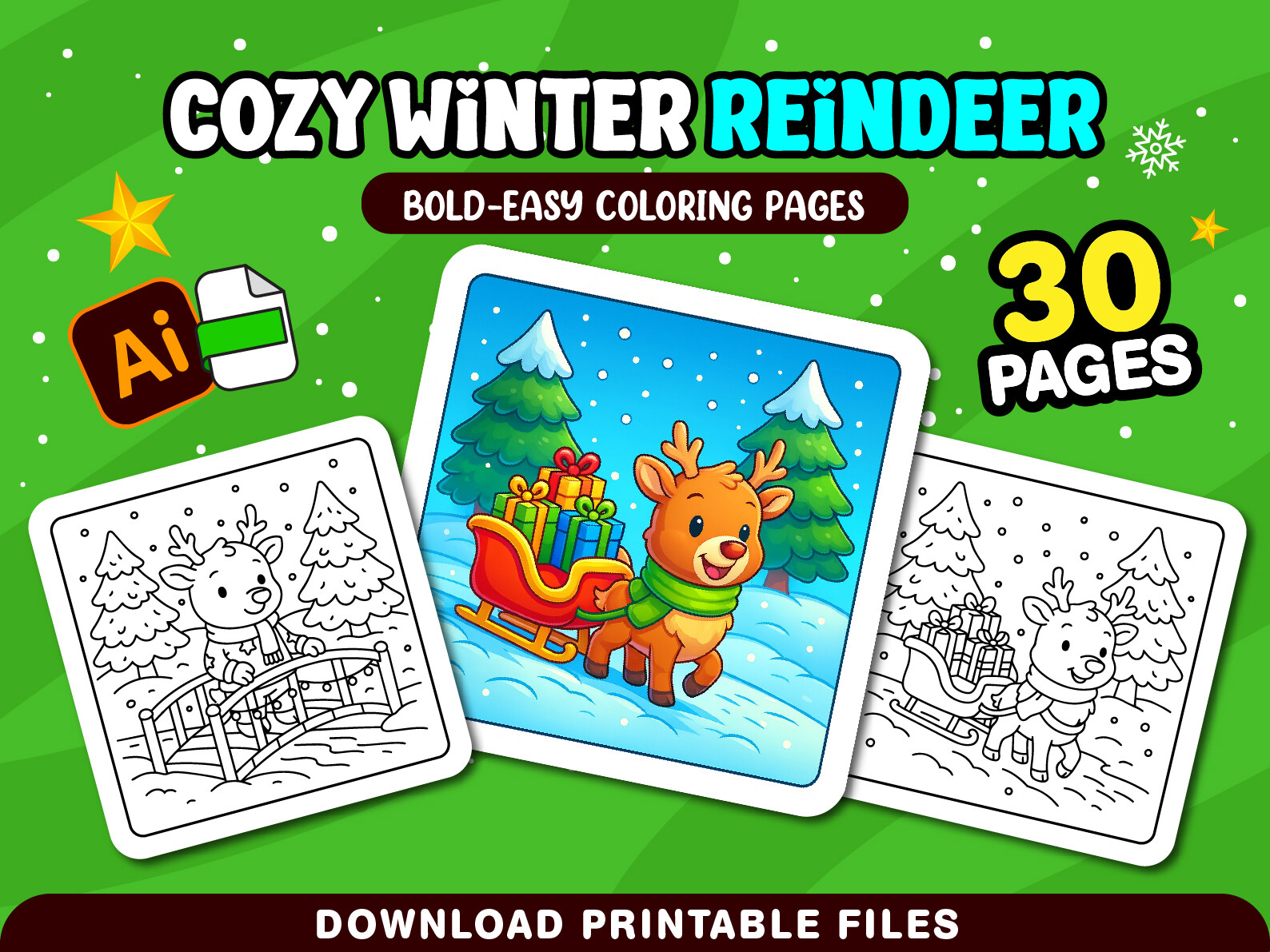 Winter Reindeer Cozy Coloring Pages KDP