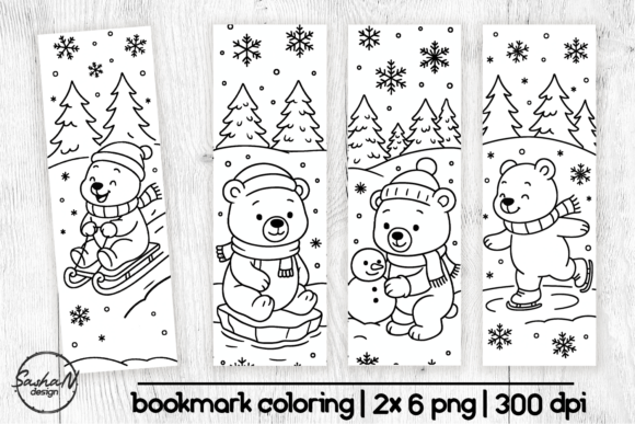 Winter Bear Coloring Bookmarks for Kids