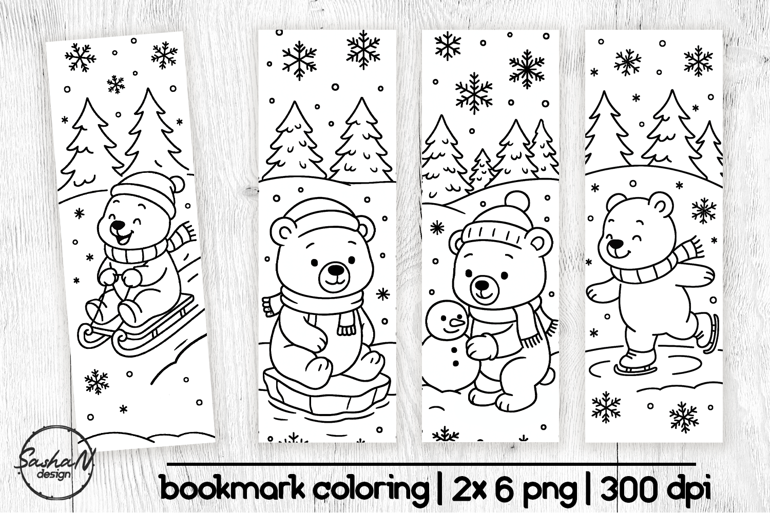 Winter Bear Coloring Bookmarks for Kids