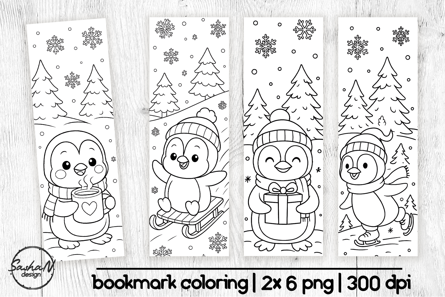 Winter Penguin Coloring Bookmark