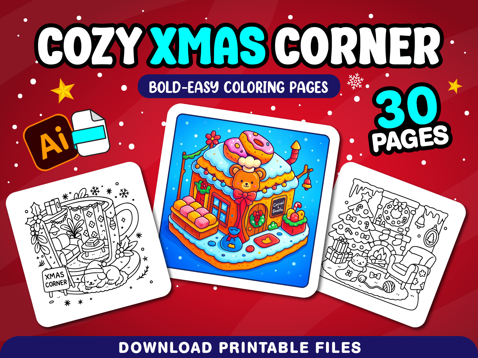 Xmas Corner Coloring Pages for Adults