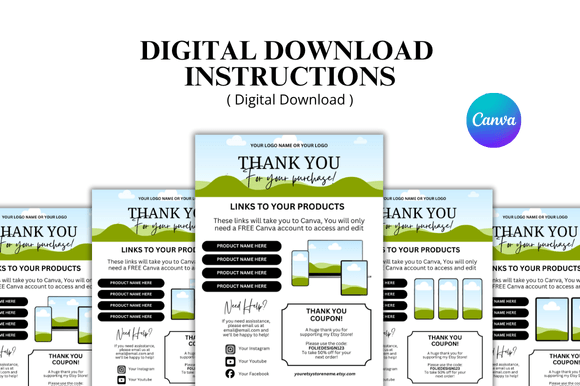 5 Etsy Thank You Pages Bundle Graphic Product Mockups By FolieDesign