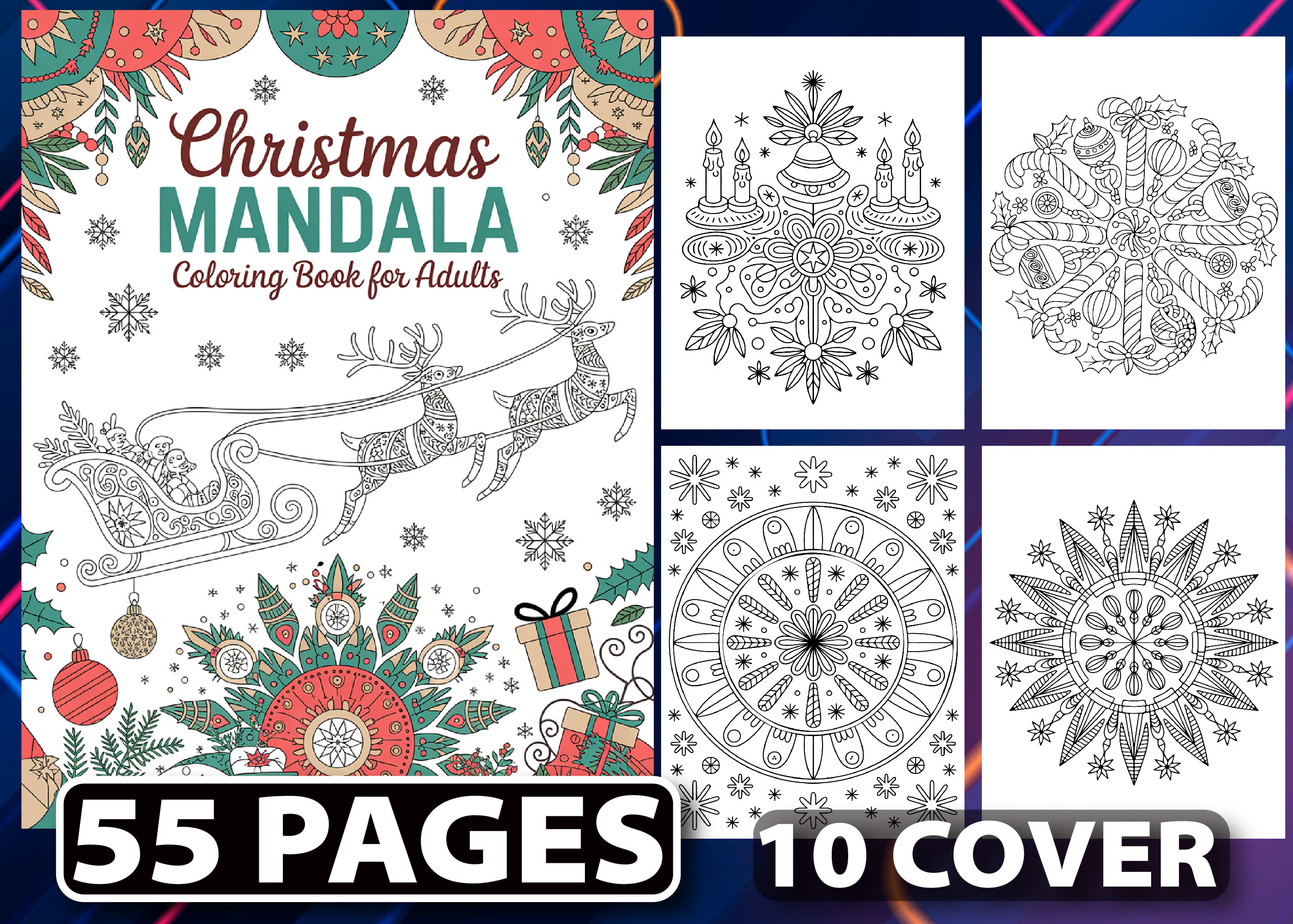 55 Christmas Mandala Coloring Pages KDP