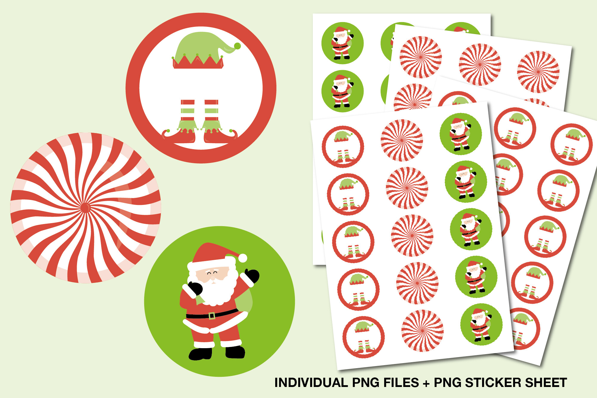 Christmas Santa Elf Round Stickers