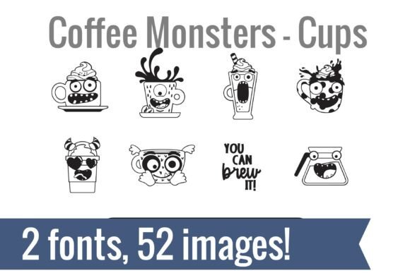 Coffee Monsters Dingbats Font PNG with transparent background - Preview 1