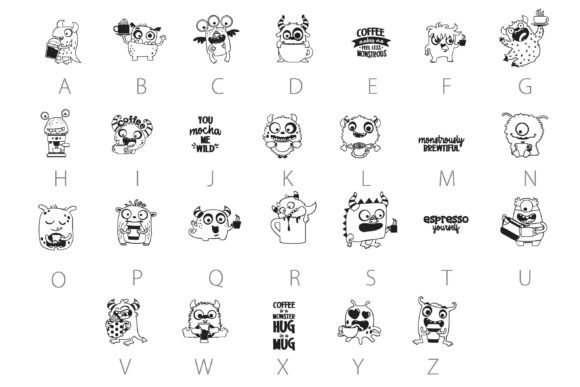 Coffee Monsters Dingbats Font PNG with transparent background - Preview 2